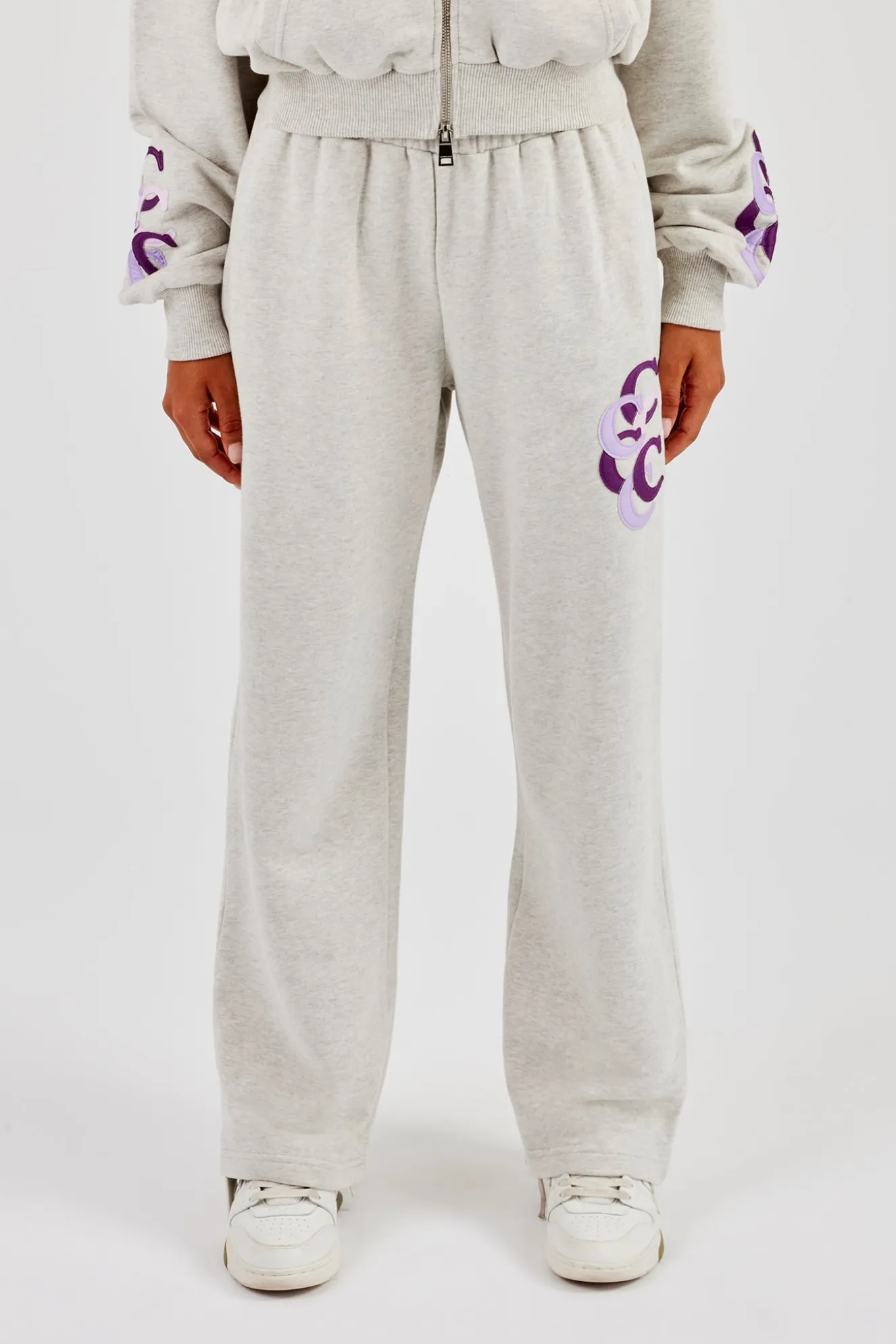 Layered Applique Wide Leg Jogger - Ash Grey