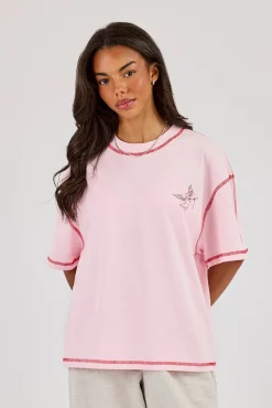 222 Layered Puff Print Oversized T-Shirt - Baby Pink