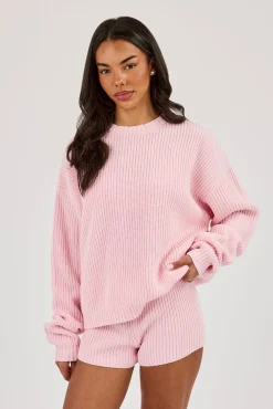 Lightweight Knitted Rib Sweatshirt - Baby Pink