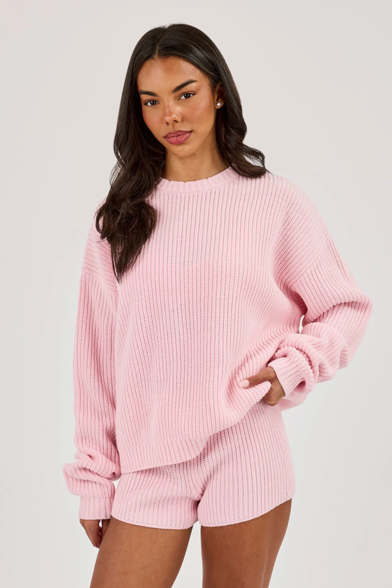 Lightweight Knitted Rib Sweatshirt - Baby Pink