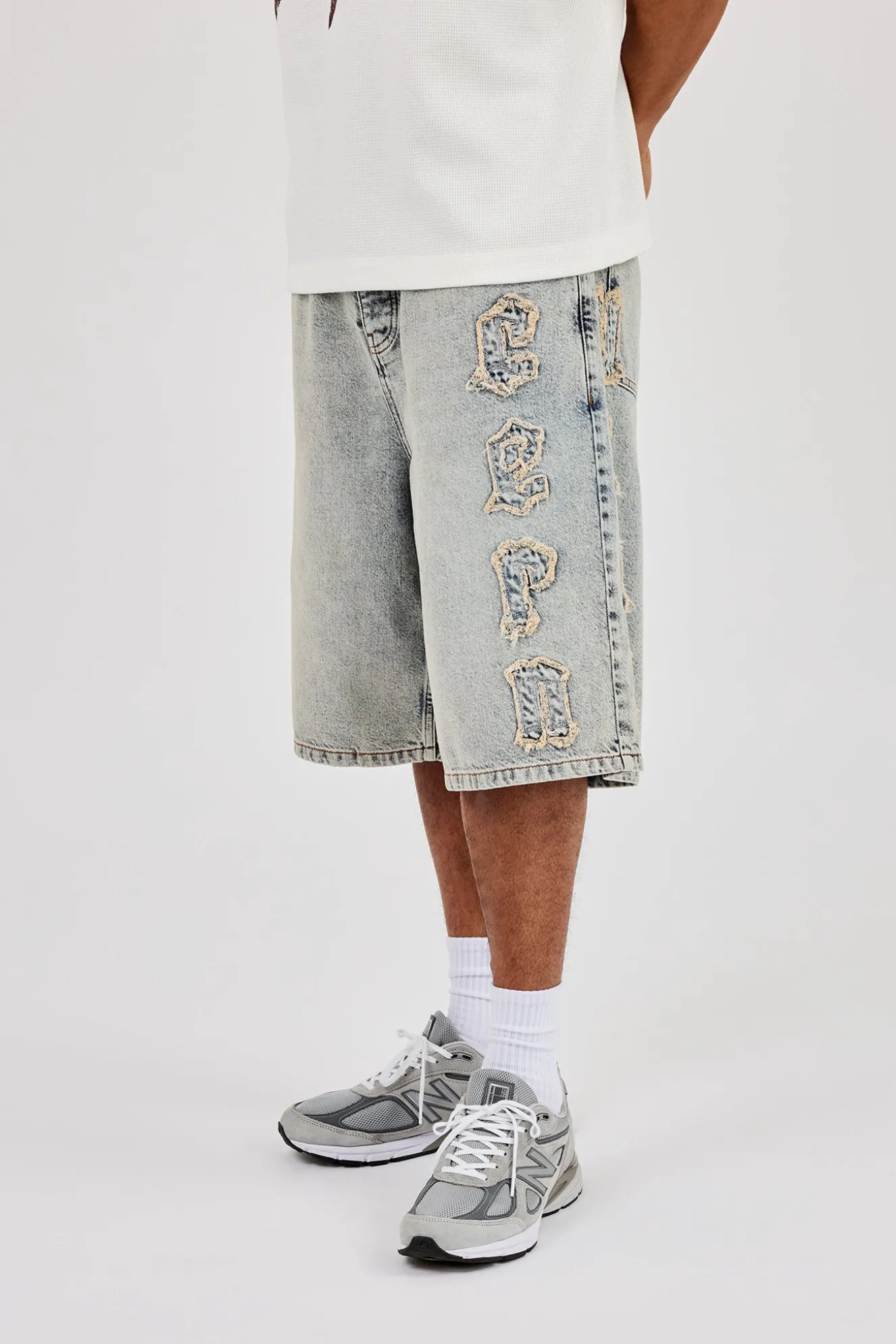 Logo Applique Denim Jorts - Antique Wash