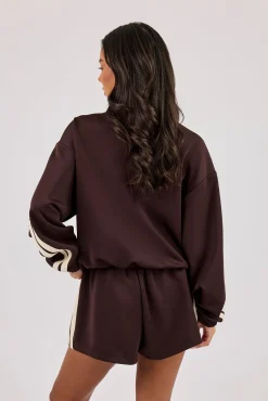 Logo Embroidered Funnel Neck Zip Through Track Jacket Chocolate