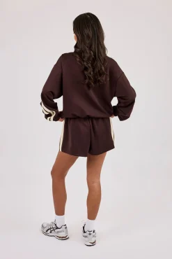 Logo Embroidered Funnel Neck Zip Through Track Jacket & Short  Chocolate