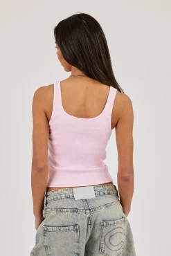 Logo Print Ribbed Vest - Pink