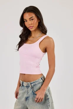 Logo Print Ribbed Vest - Pink