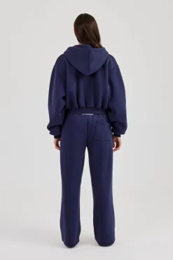 Logo Tab Boxy Zip Hoodie & Wide Leg Jogger - Navy Blue