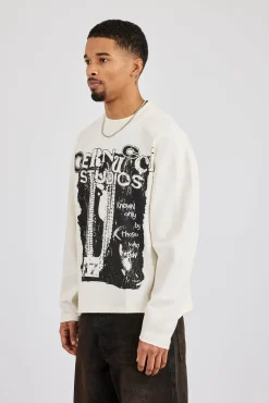 Long Sleeve Cernucci Studios Chain T-Shirt - Off White