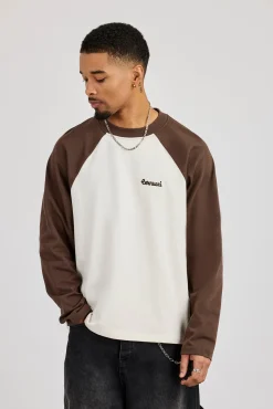 Long Sleeve Contrast Raglan T-Shirt - Off White