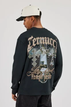 Long Sleeve Multigem Cross T-Shirt - Washed Black