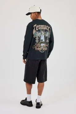 Long Sleeve Multigem Cross T-Shirt - Washed Black