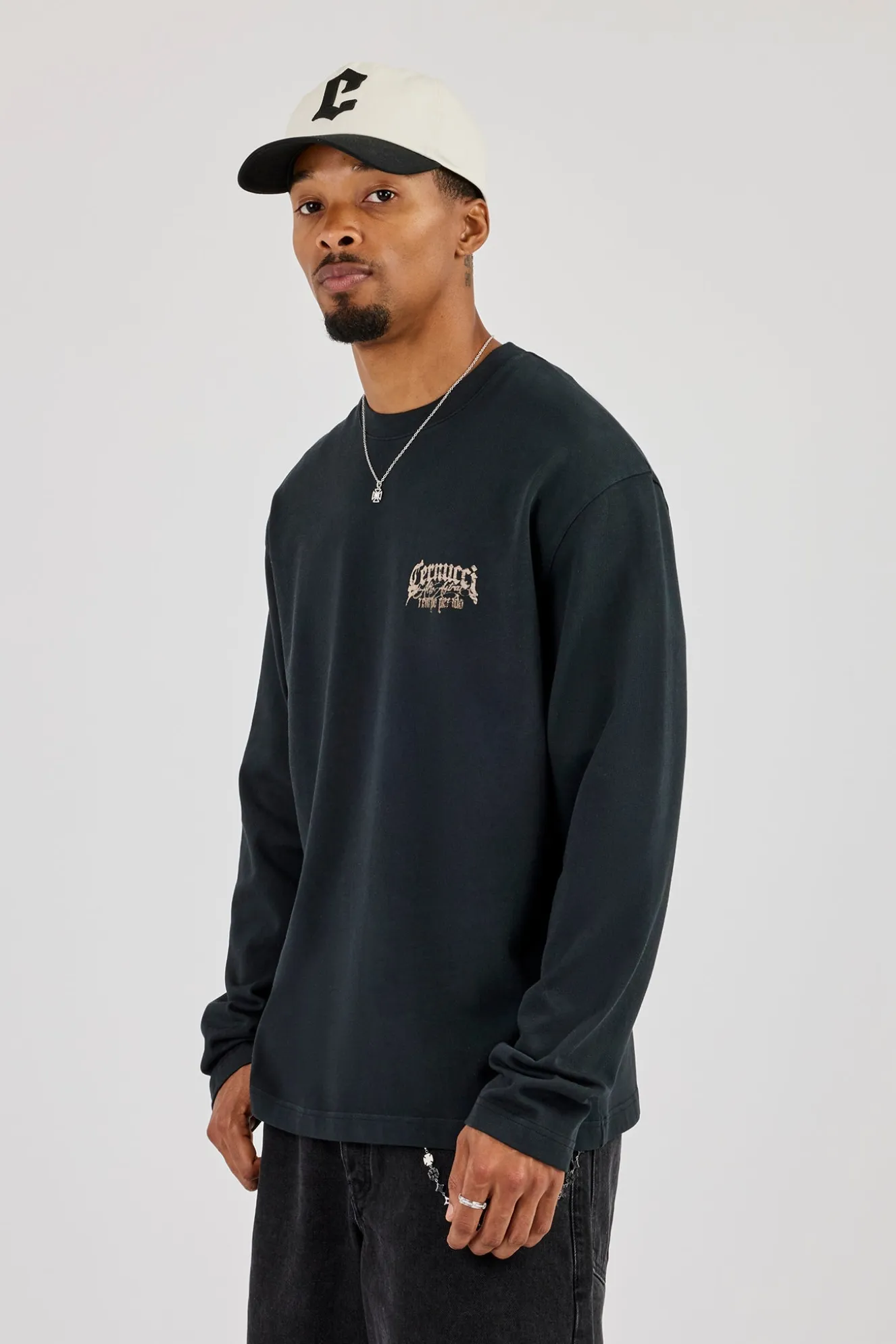 Long Sleeve Multigem Cross T-Shirt - Washed Black