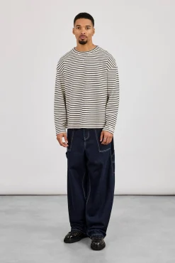 Long Sleeve Waffle Stripe T-Shirt - Navy
