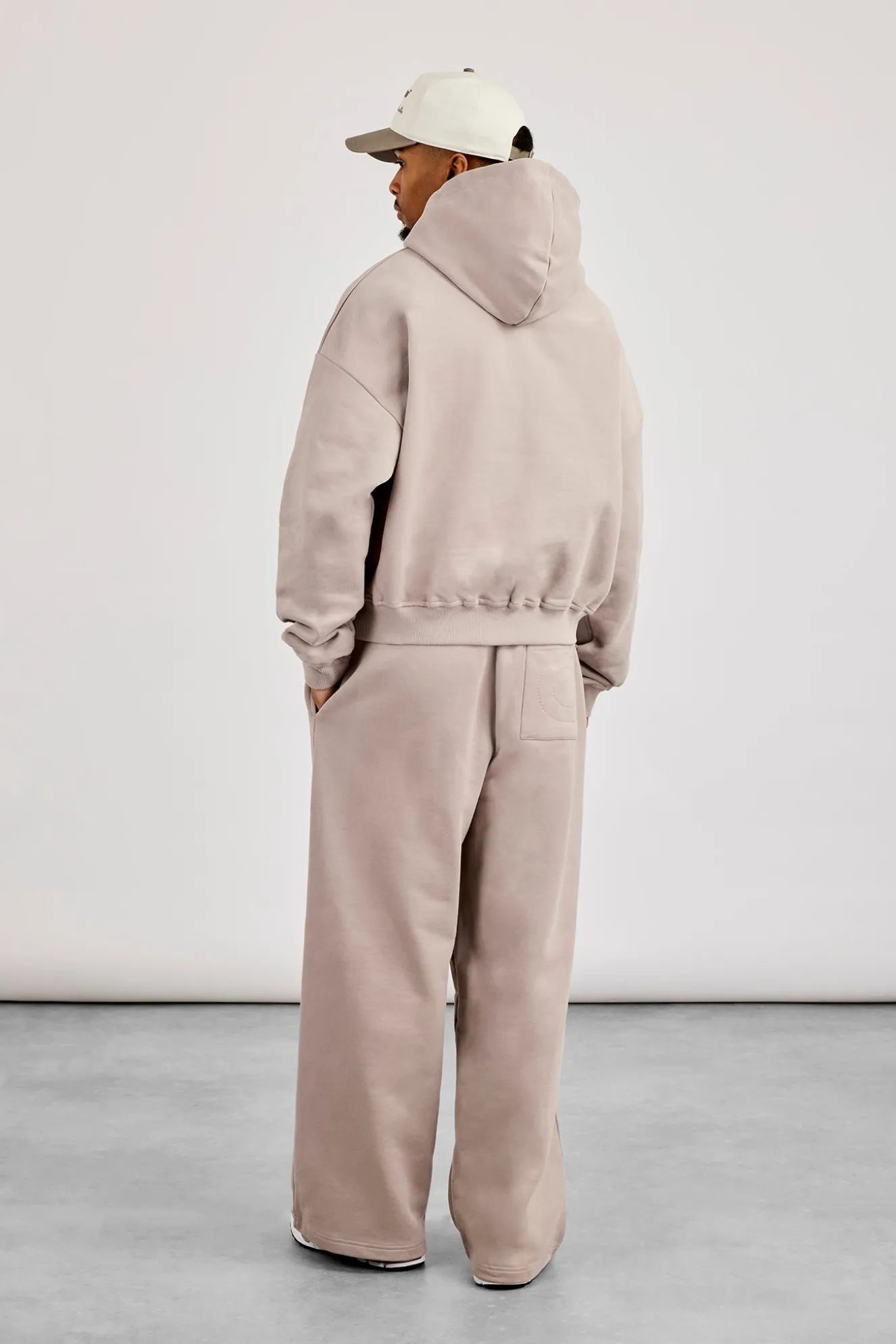 Mens Boxy Hoodie & Baggy Fit Jogger - Stone