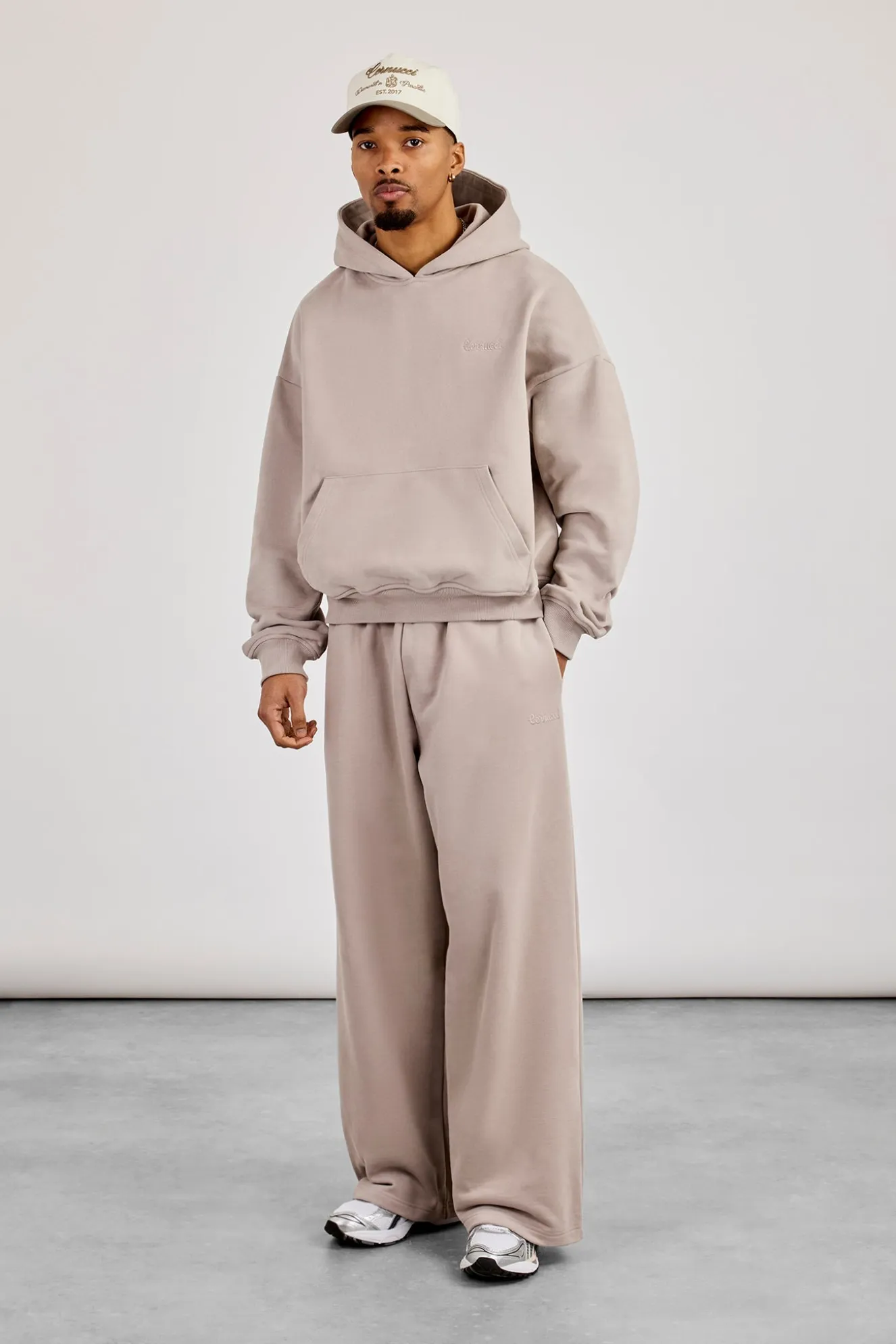 Mens Boxy Hoodie & Baggy Fit Jogger - Stone