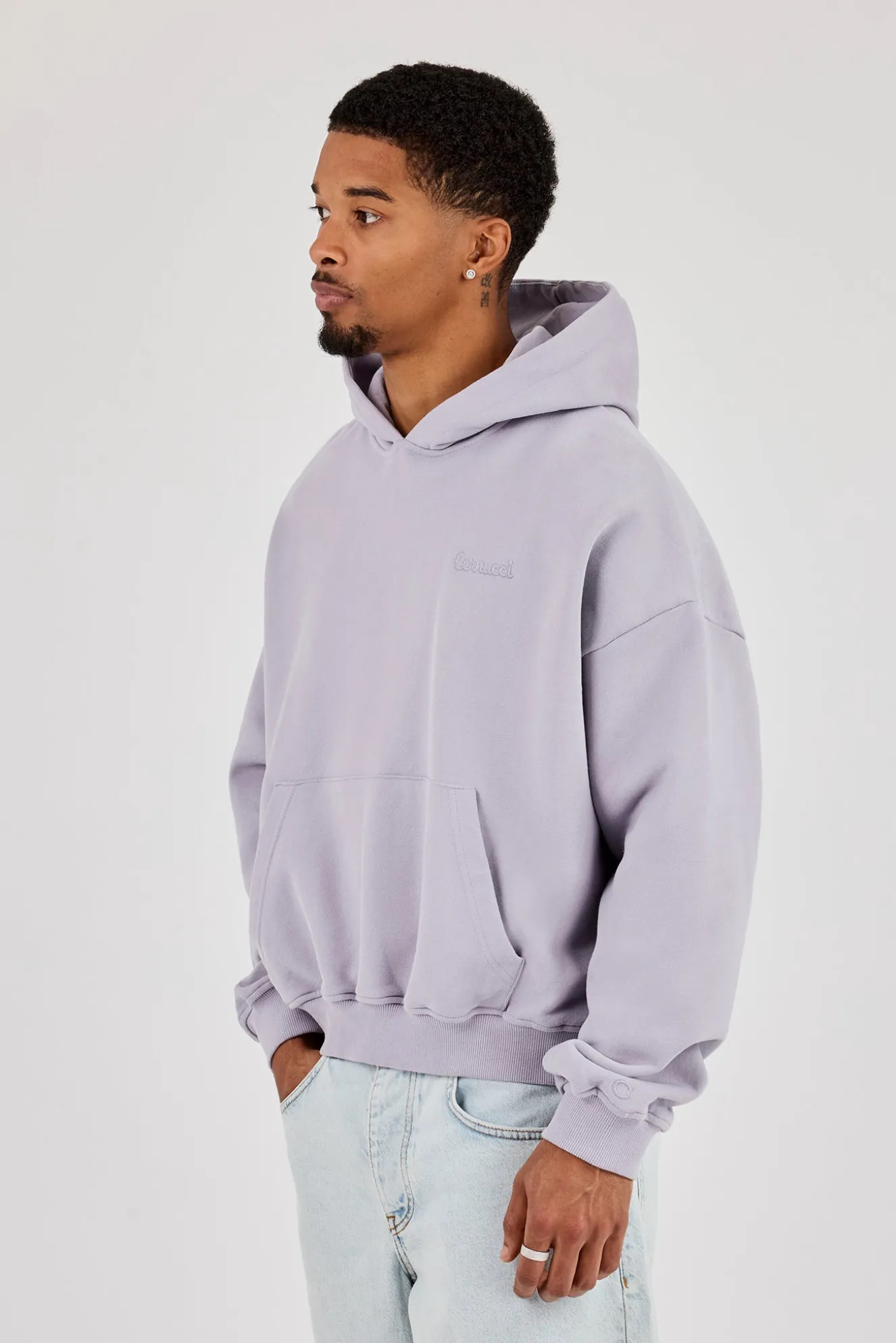 Mens Boxy Hoodie - Dusty Purple
