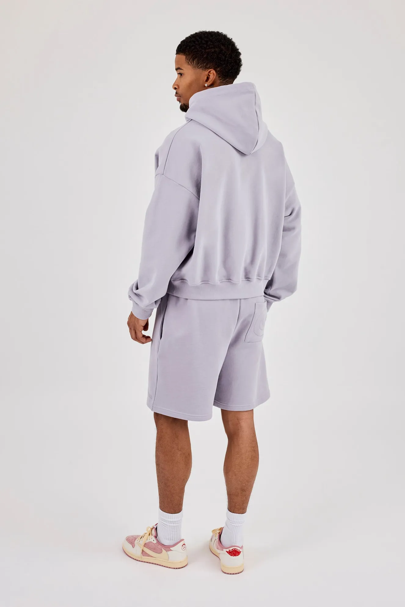 Mens Boxy Hoodie & Relaxed Jersey Short - Dusty Purple