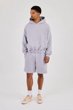 Mens Boxy Hoodie & Relaxed Jersey Short - Dusty Purple