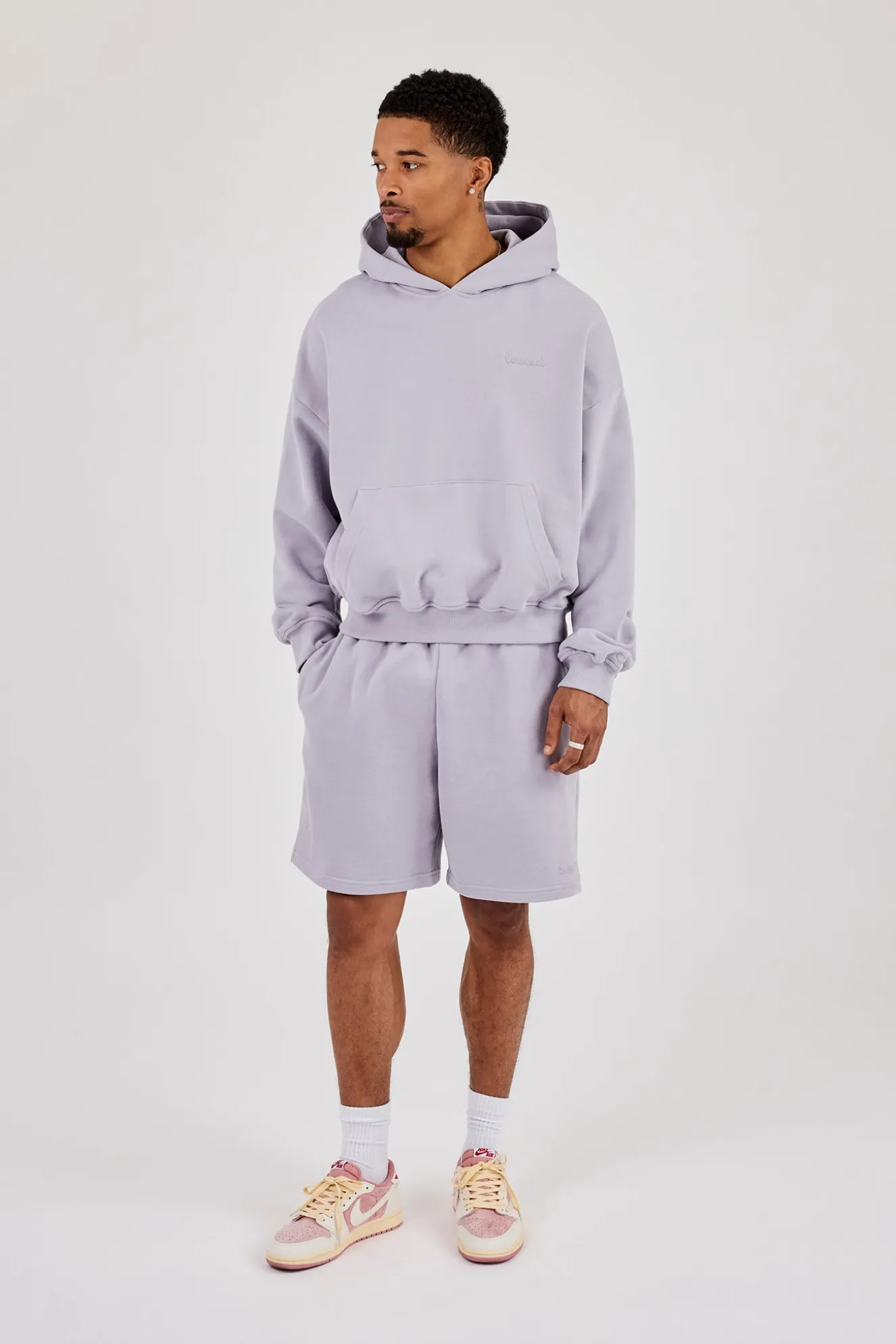 Mens Boxy Hoodie & Relaxed Jersey Short - Dusty Purple