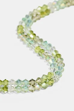 Mens Green Double Layer Glass Bead Bracelet - 4mm - White