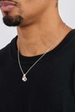 Mens Iced Padlock & Motif Necklace - 15mm - White