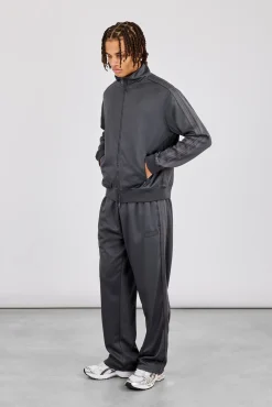 Mens Regular Poly Smooth Taping Tracksuit - Charcoal