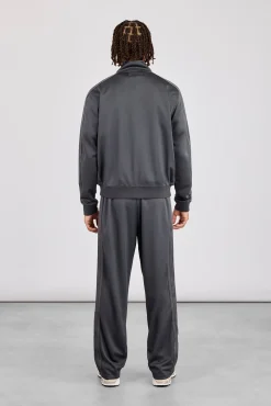 Mens Regular Poly Smooth Taping Tracksuit - Charcoal