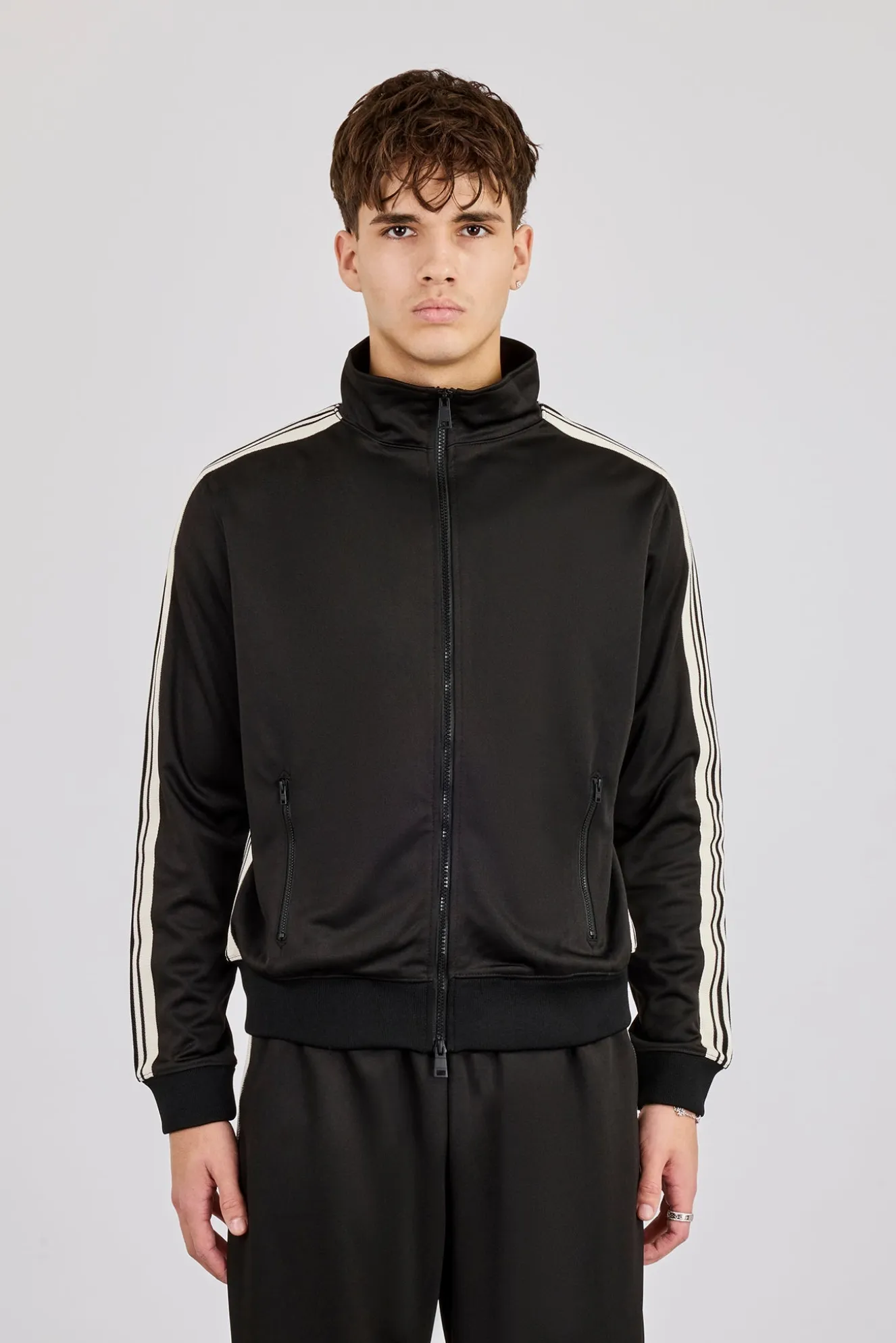 Mens Regular Poly Smooth Taping Track Top - Black