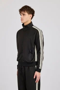Mens Regular Poly Smooth Taping Track Top - Black