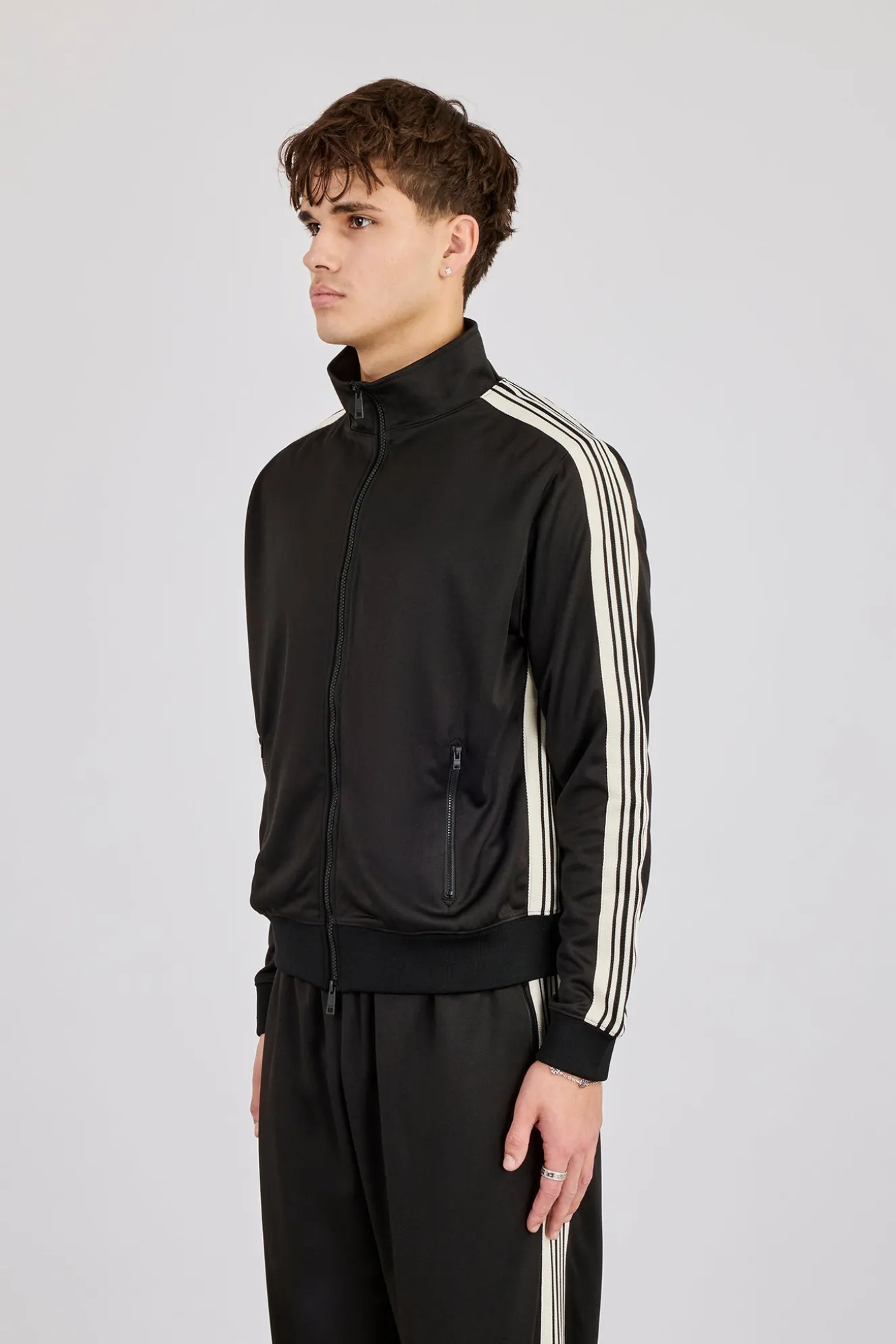 Mens Regular Poly Smooth Taping Track Top - Black