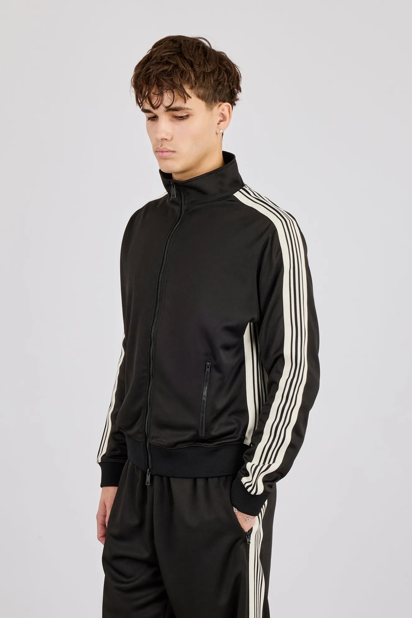 Mens Regular Poly Smooth Taping Track Top - Black