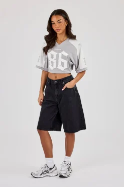 Mesh Fitted Cropped Top - Grey