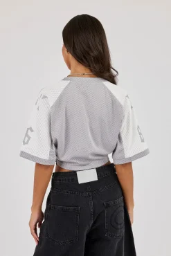 Mesh Fitted Cropped Top - Grey