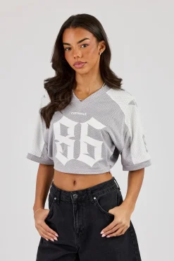 Mesh Fitted Cropped Top - Grey