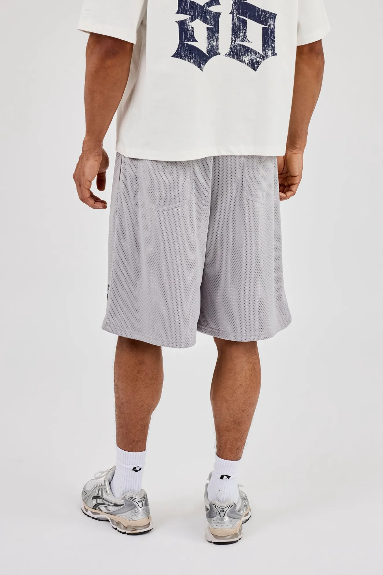 Mesh Printed Basketball Short - Grey