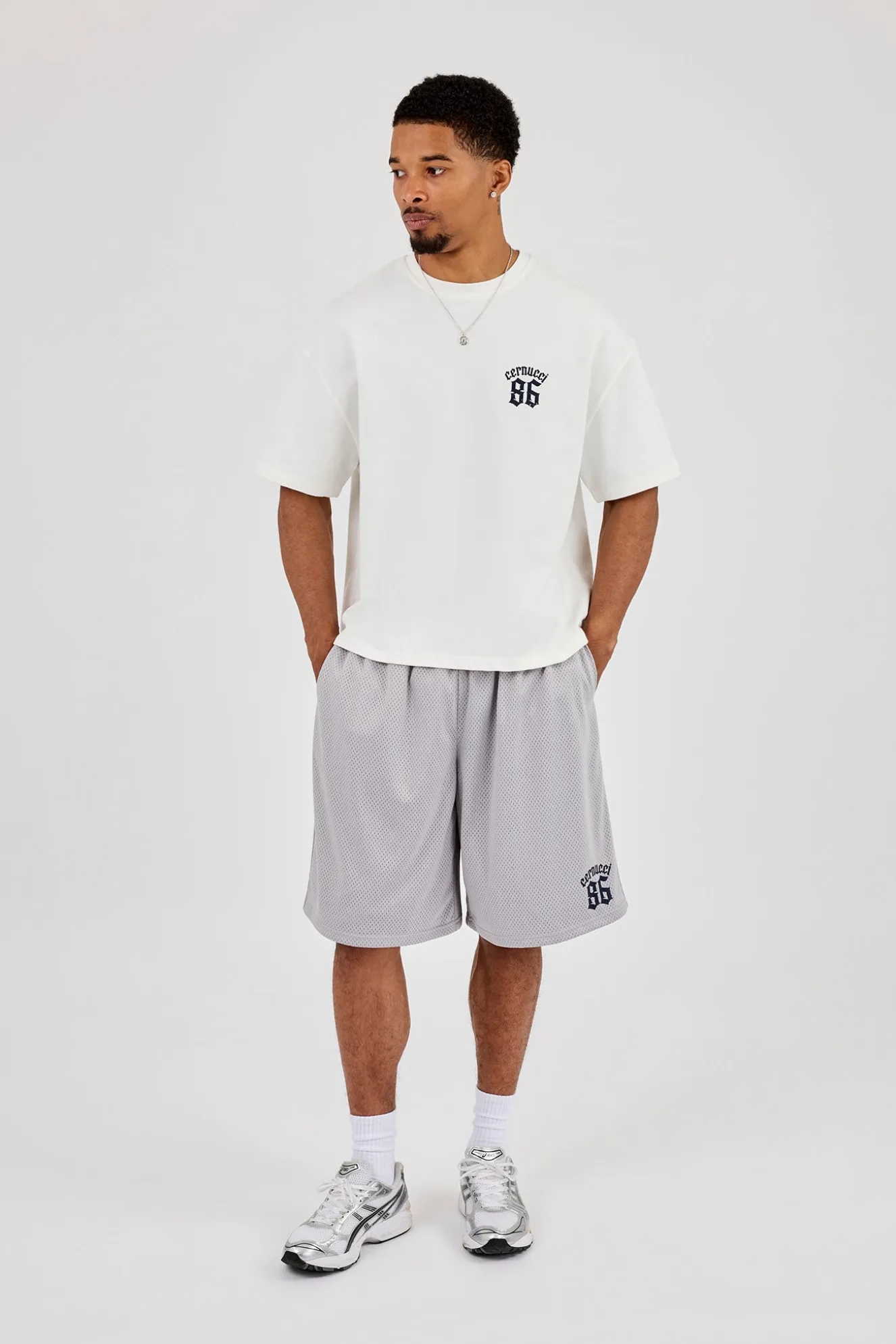 Mesh Printed Basketball Short - Grey