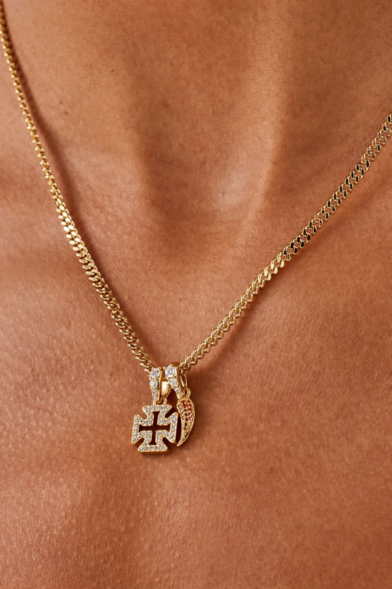 Micro Iced Cross & Chilli Necklace - 10mm