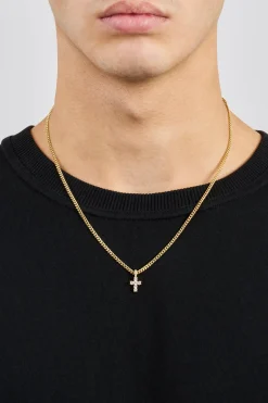 Micro Iced Cross Cuban Necklace - 10mm - Gold