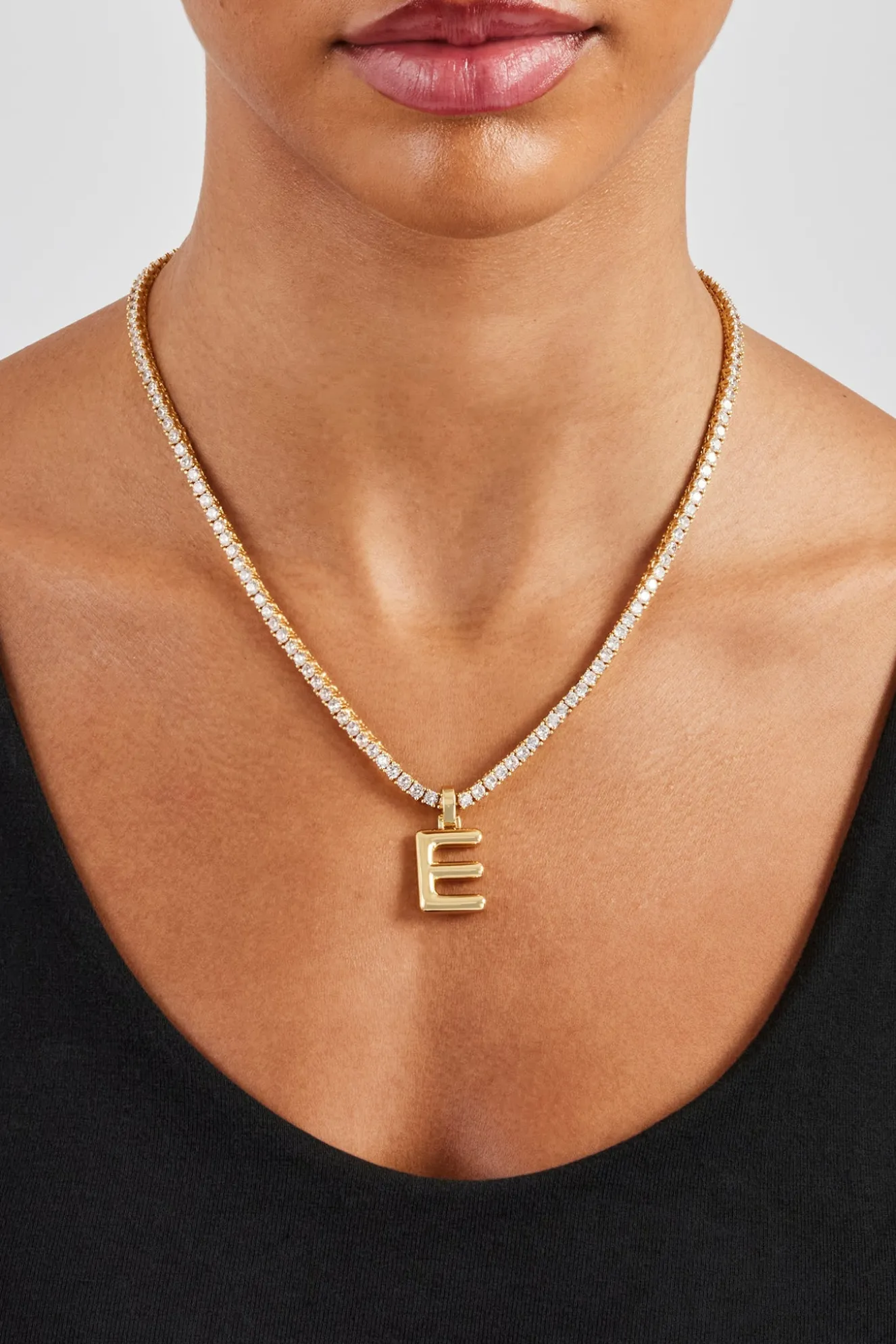 Mini Polished Balloon Letter Pendant & 3mm Tennis Chain - Gold