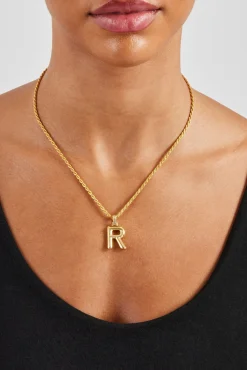 Mini Polished Balloon Letter Pendant & 3mm Rope Chain - Gold