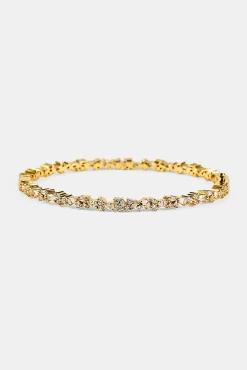 Mixed Shape Tennis Bangle - 4mm - Gold
