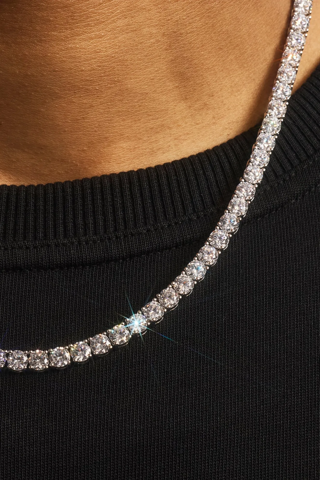 5mm Tennis Bracelet, Chain & Round Cut Stud Earring - 6mm - White