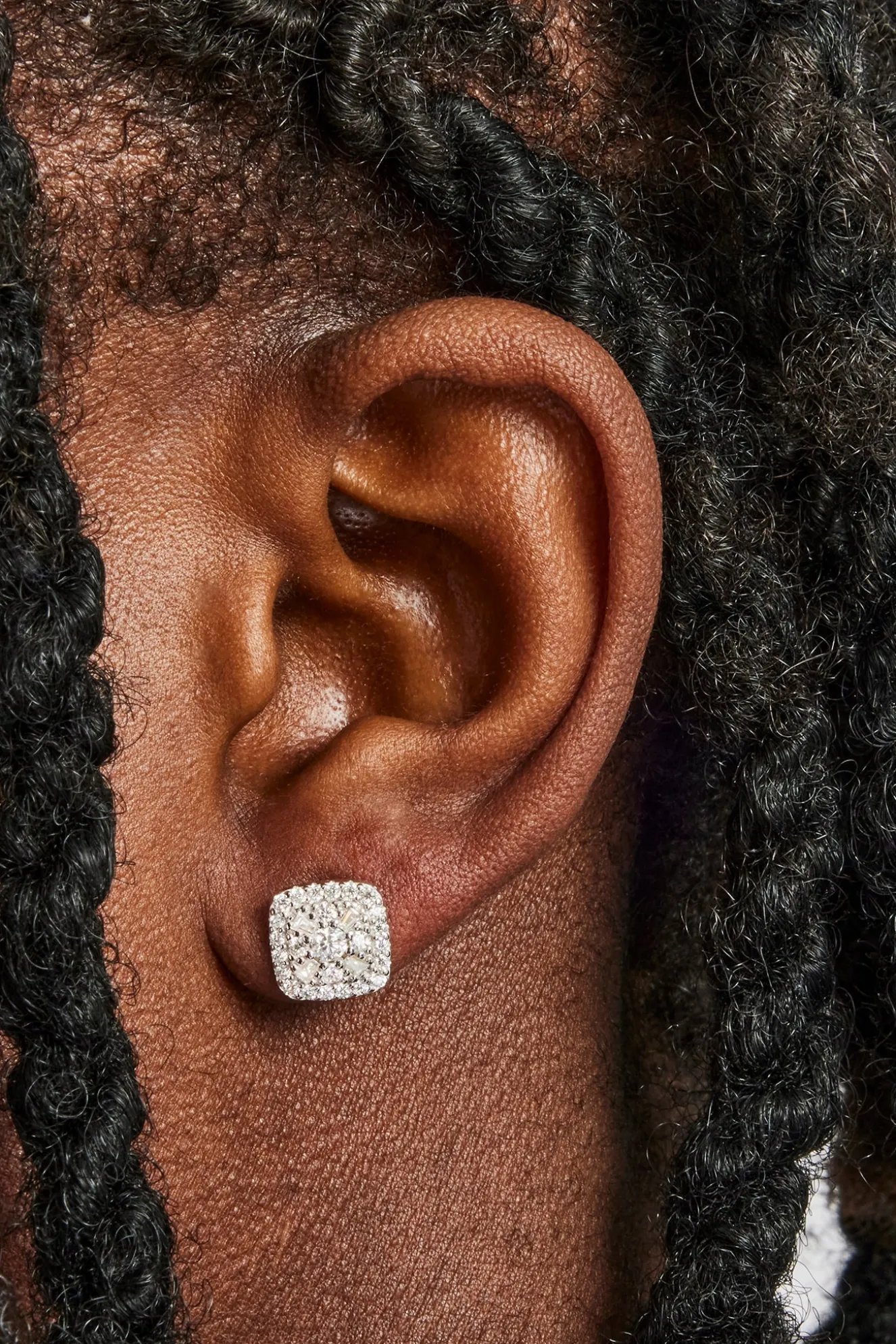 Moissanite Baguette Centre Square Stud Earrings - 10mm