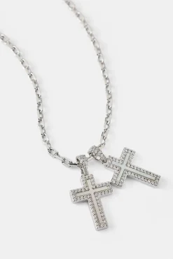 Mother Of Pearl Double Cross Necklace - 15mm - White