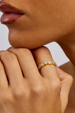 Mother Of Pearl Heart Band Ring - 5mm - Gold