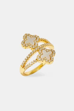 Mother Of Pearl Motif Twist Ring - 20mm - Gold