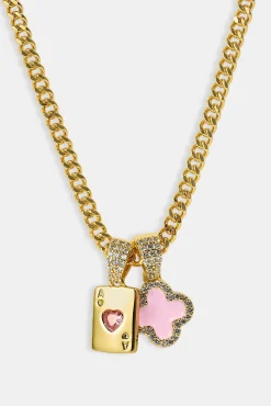 Motif & Gem Card Necklace - 10mm - Gold