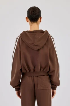 Moto Boxy Zip Through Hoodie - Washed Chocolate