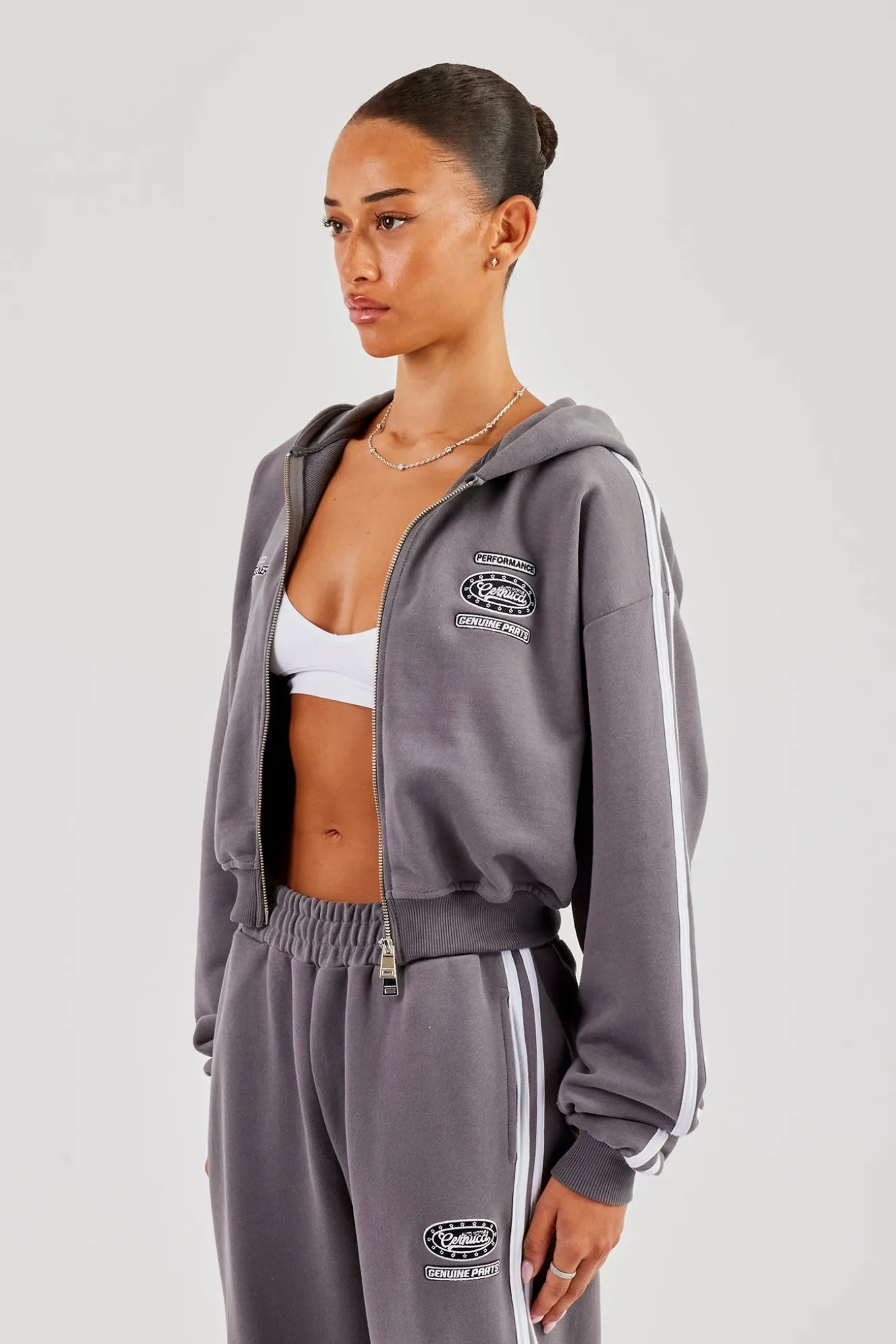 Moto Boxy Zip Through Hoodie - Washed Charcoal