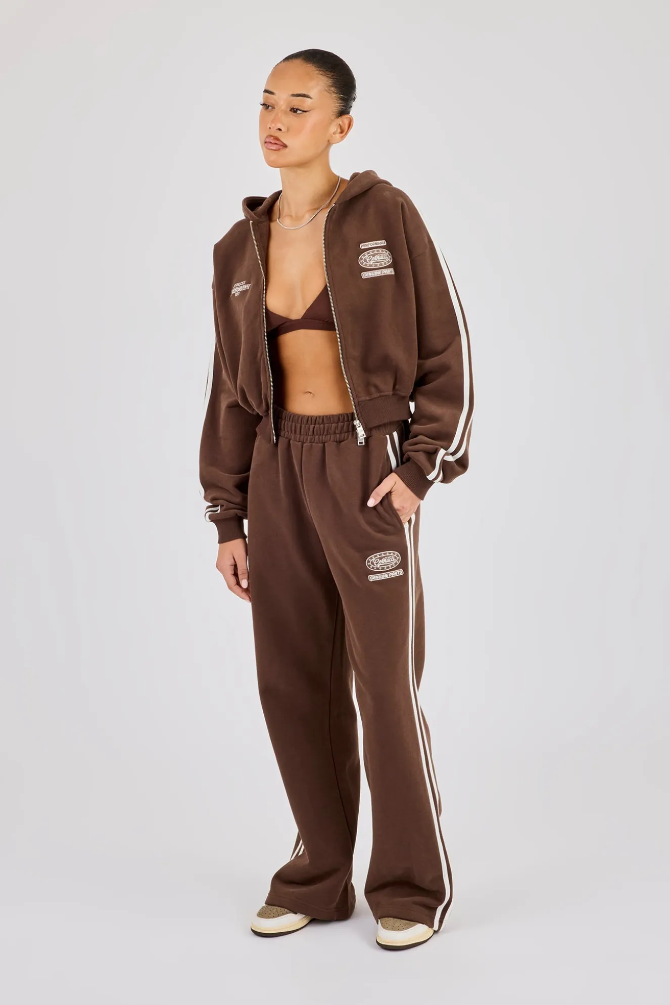 Moto Wide Leg Jogger - Washed Chocolate