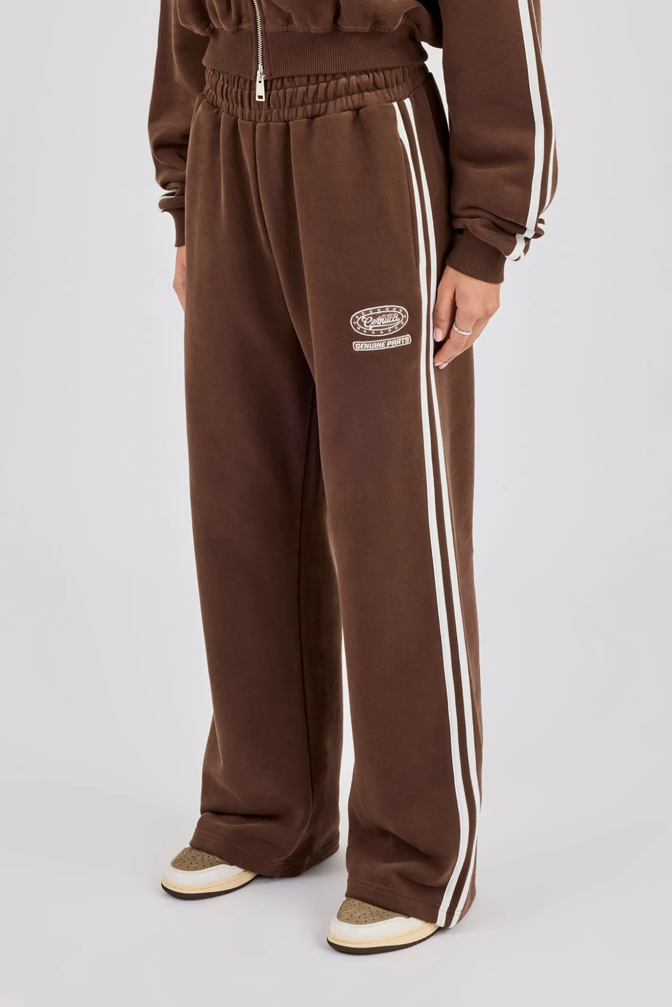 Moto Wide Leg Jogger - Washed Chocolate